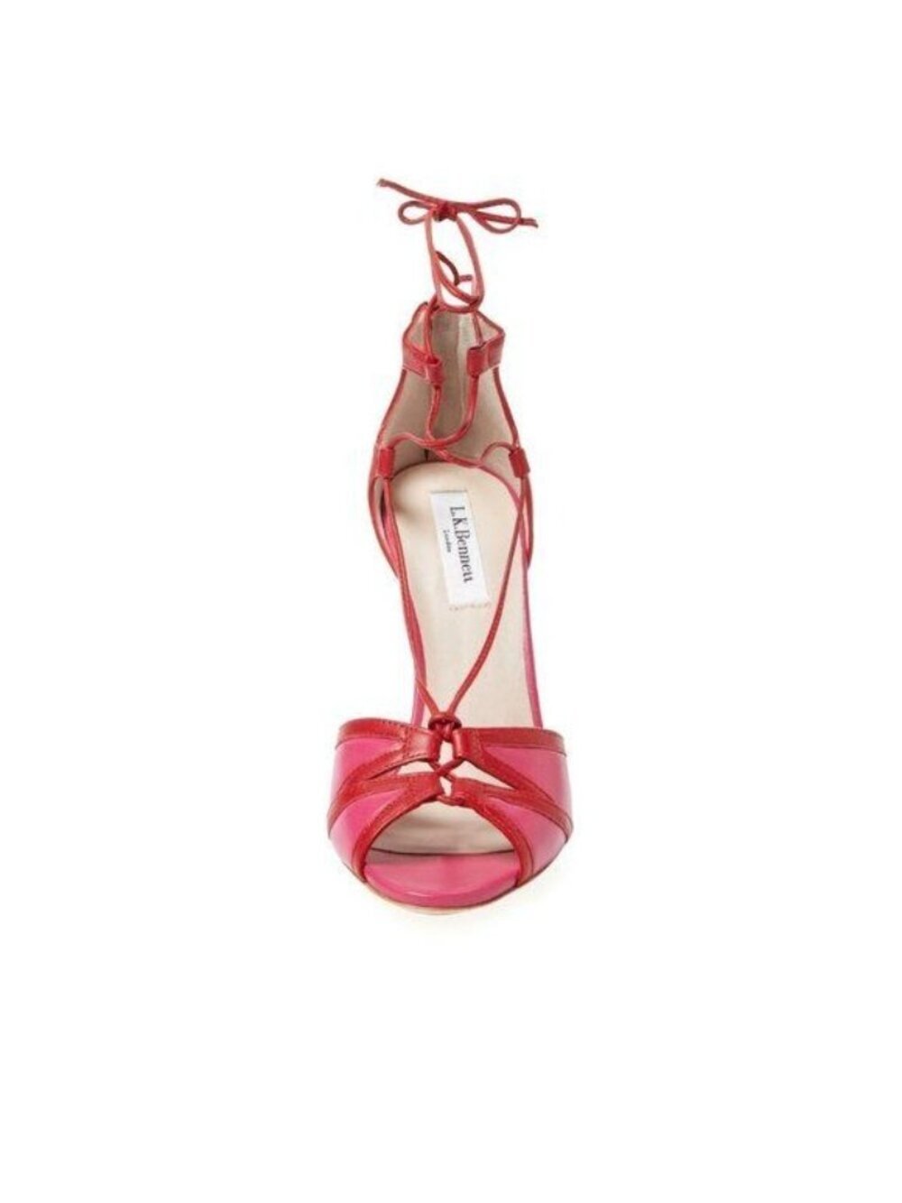 LK Bennett Size 38 Adriana Pink Red Leather Lace Up Strappy Sandals Heels